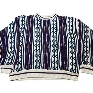 VTG Lavane New York Size XL White Purple Sweater Coogi Style 100% Cotton